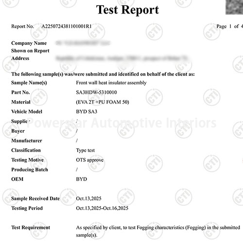 Auditing & certification-Front wall heat insulator assembly
