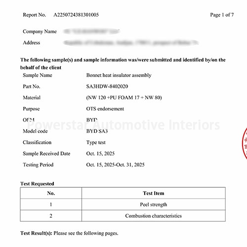 Auditing & certification-Bonnet heat insulator assembly