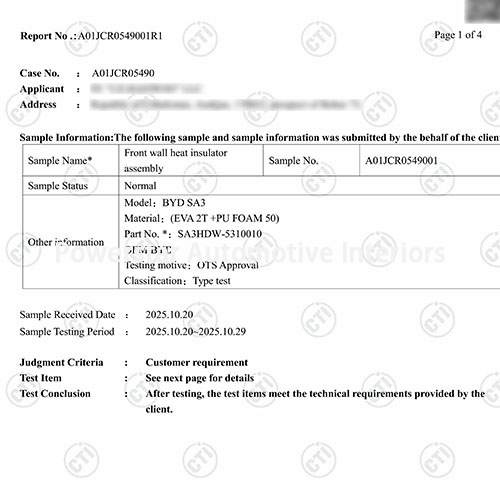Auditing & certification-Front wall heat insulator assembly