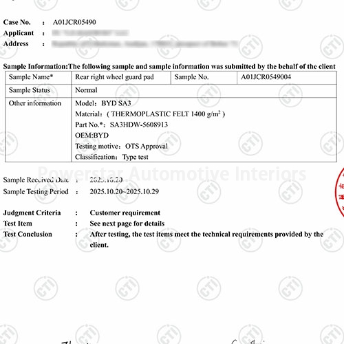 Auditing & certification-Rear right wheel guard pad