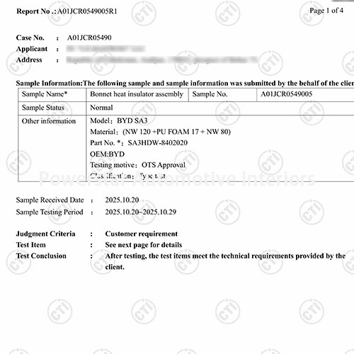 Auditing & certification-Bonnet heat mnsulator assembly